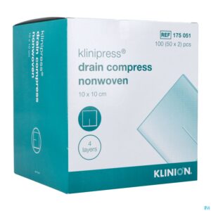 Packshot Klinion Nw Draincompres 10x10cm 4lagen 175051 50x2