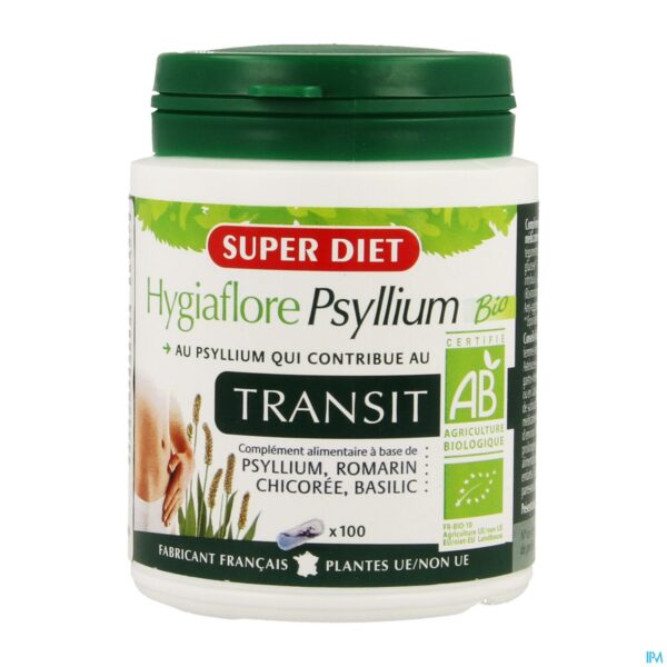 Packshot Superdiet Hygiaflore Psyllium Caps 100