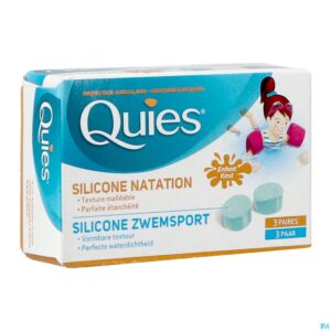 Packshot Quies Oordoppen Zwemmen Kind Silic. 3 Paar