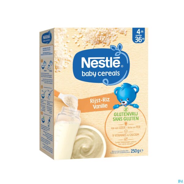 Packshot Nestle Baby Cereals Rijst Vanille Glutenvrij 250g