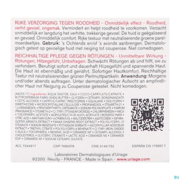 Packshot Uriage Roseliane Creme Rijk A/roodheid Pot 50ml Packshot Uriage Roseliane Creme Rijk A/roodheid Pot 50ml
