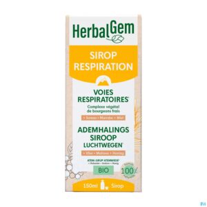 Packshot Herbalgem Siroop Ademhaling Bio Kind-volw 150ml