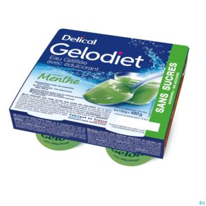 Packshot Gelodiet Gelwater Zoetstof Munt Pot 4x120g
