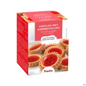 Packshot Prodia Gevulde Koekjes Aardbei 150g 5850 Revogan