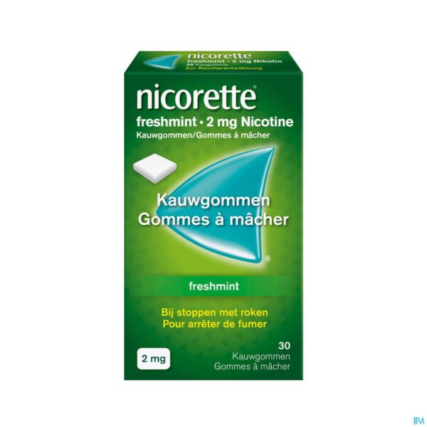 Packshot Nicorette Freshmint Kauwgom Suikervrij 30x2mg