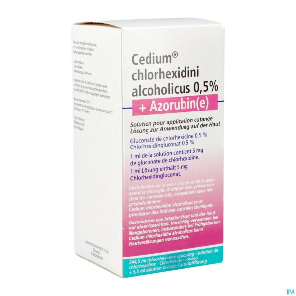 Packshot Cedium Chlorhexidini Gluc Alc 0,5% 250ml+azorubine Packshot Cedium Chlorhexidini Gluc Alc 0,5% 250ml+azorubine