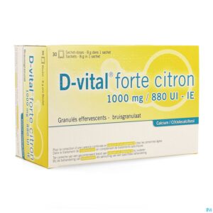 Packshot D-vital Forte Citroen 1000mg/880ie Bruis Zakjes 30