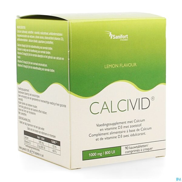 Packshot Calcivid 1000mg/800ie Lemon Chew 90