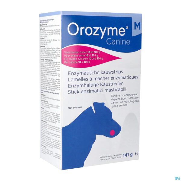 Packshot Orozyme Canine M Kauwstrip Enzym.hond 10-30kg 141g