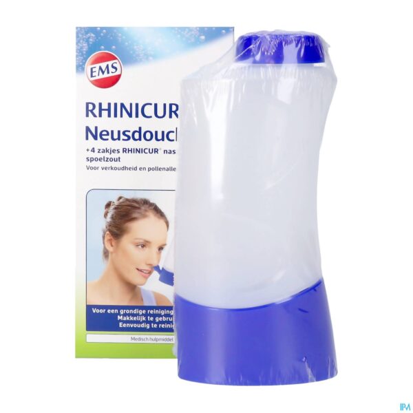 Productshot Rhinicur Douche Nasale + 4 Zakjes Spoelzout Productshot Rhinicur Douche Nasale + 4 Zakjes Spoelzout