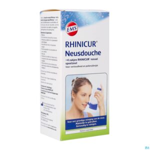Packshot Rhinicur Douche Nasale + 4 Zakjes Spoelzout