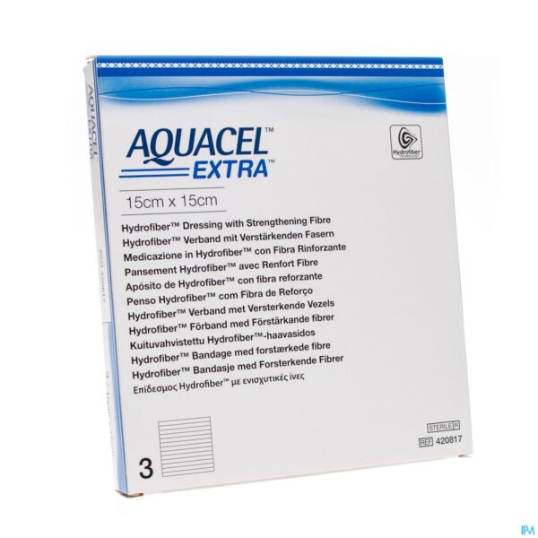 Packshot Aquacel Extra Verb Hydrofiber+versterk. 15x15cm 3