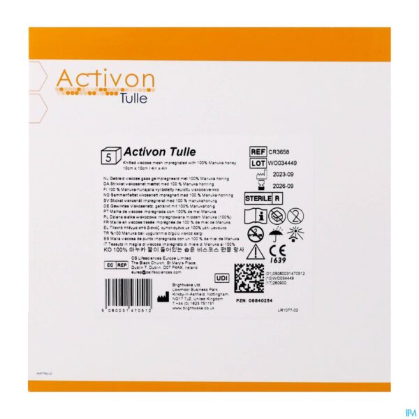 Packshot Activon Tulle Verband N/adh 10x10cm 5