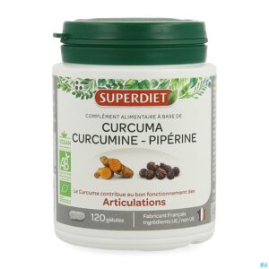 Packshot Superdiet Curcuma Curcumine Piperine Caps 120