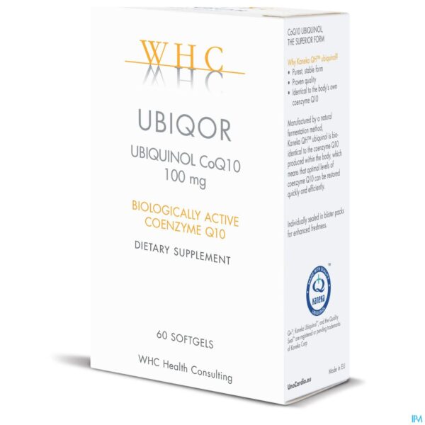 Packshot UbiQor Ubiquinol 100mg Softgels 60