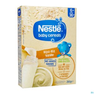 Packshot Nestle Baby Cereals Rijst Vanille Glutenvrij 250g