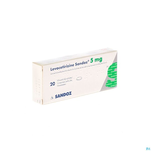 Packshot Levocetirizine Sandoz 5mg Comp Enrob. 20 X 5mg