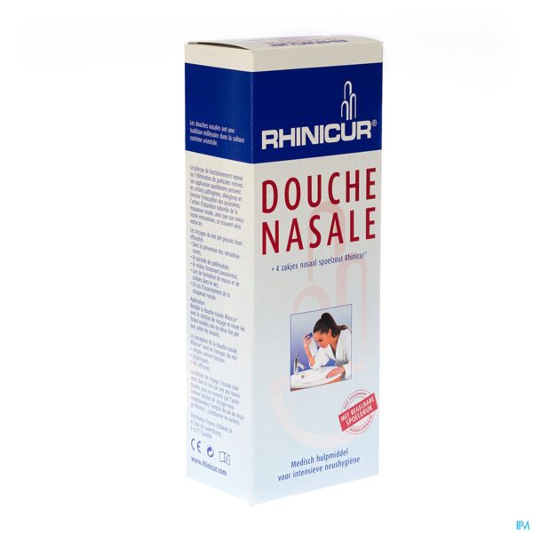 Packshot Rhinicur Douche Nasale + 4 Zakjes Spoelzout Packshot Rhinicur Douche Nasale + 4 Zakjes Spoelzout