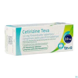 Packshot Cetirizine Teva 10mg Filmomh Tabl 20