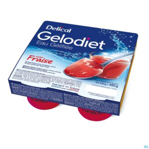 Packshot Gelodiet Gelwater Gesuikerd Aardbei Pot 4x120g