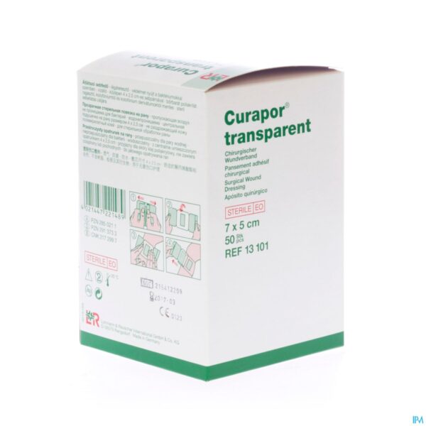 Packshot Curapor Transparant Steriel 7cmx 5cm 50 13101