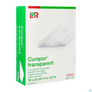 Packshot Curapor Transparant Steriel 10cmx 8cm 25 13102