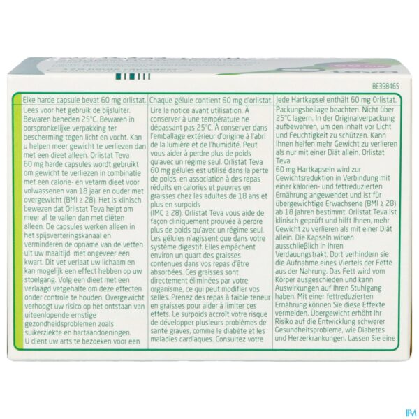 Packshot Orlistat Teva Harde Caps 120 X 60mg