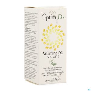 Packshot Optim D3 Vitamine D3 Vegetale 500ui Flacon 20ml