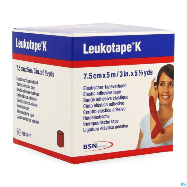 Packshot Leukotape K Kleefwindel Elast Rood 7,5cmx5m 1
