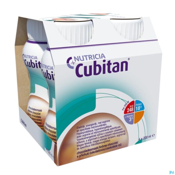 Packshot Cubitan Aroma Chocolat Flessen 4x200ml