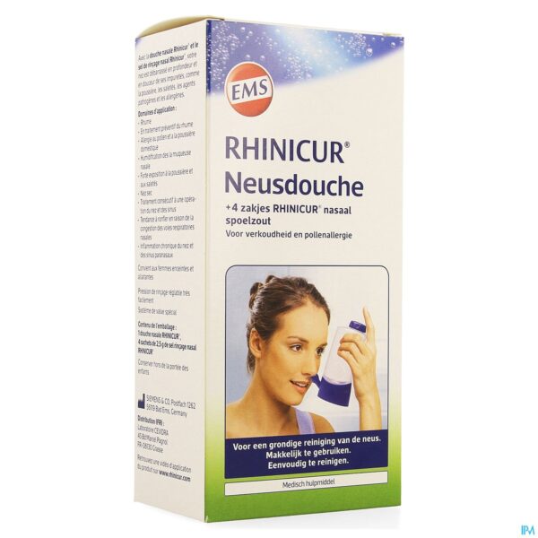Packshot Rhinicur Douche Nasale + 4 Zakjes Spoelzout Packshot Rhinicur Douche Nasale + 4 Zakjes Spoelzout