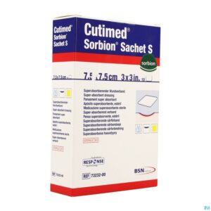 Packshot Cutimed Sorbion Zakje S 7,5x 7,5cm 50 7323202