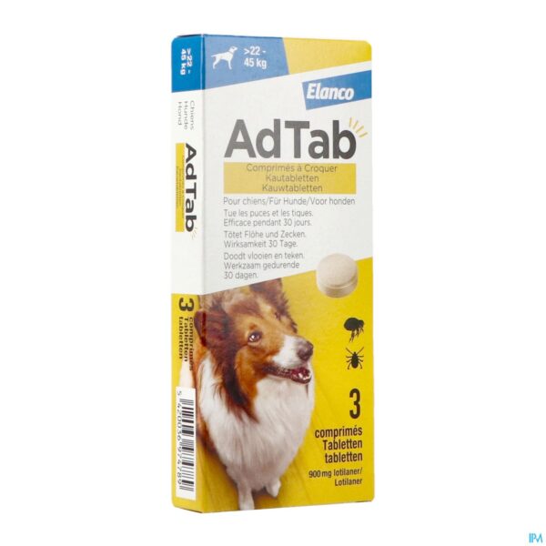 Packshot Adtab 900mg Hond >22kg-45kg Kauwtabl 3