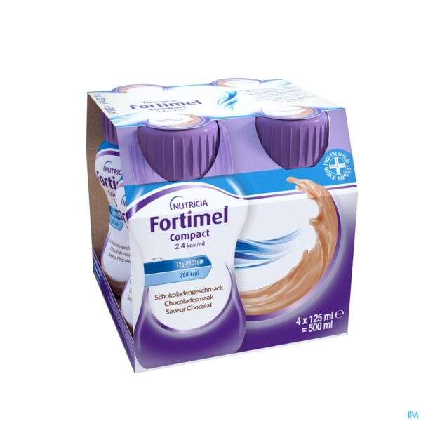 Packshot Fortimel Compact 2.4kcal Chocolade 4x125ml