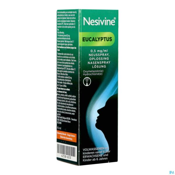 Packshot Nesivine Eucalyptus 0,5mg/ml Neusspray Opl 15ml