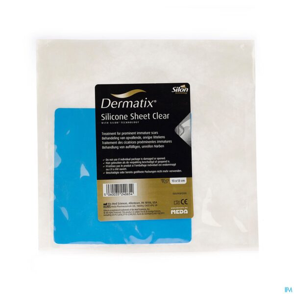 Packshot Dermatix Silicone Sheet Clear Adh 13x13cm 1