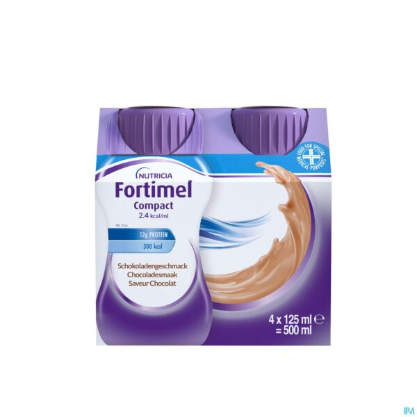 Packshot Fortimel Compact 2.4kcal Chocolade 4x125ml