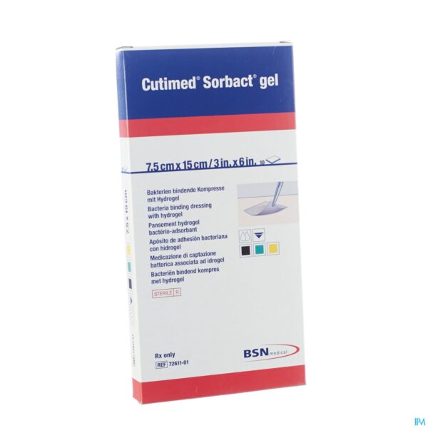 Packshot Cutimed Sorbact Gel 7,5cmx15,0cm 10 7261101