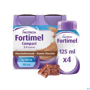 Packshot Fortimel Compact 2.4kcal Chocolade 4x125ml