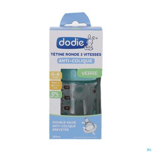 Packshot Dodie Zuigfles Glas Initiatie+ Groene Vogels 150ml