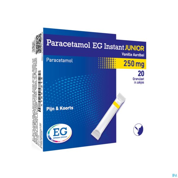 Packshot Paracetamol EG Inst.Junior250Mg Van-Aardb.Zakje 20