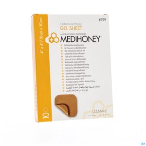 Packshot Medihoney Gelverband A/bact. Honing 10x10cm 10