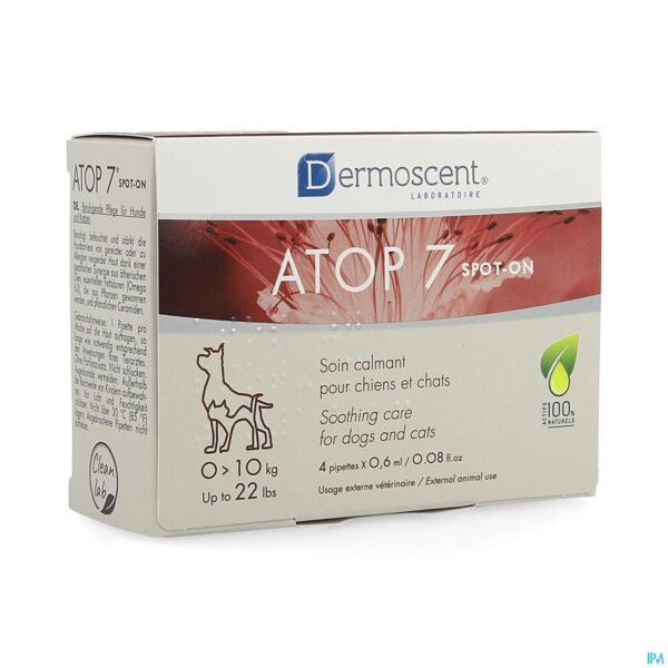 Packshot Dermoscent Atop 7 Spot On Hond Kat 1-10kg 4x0,6ml