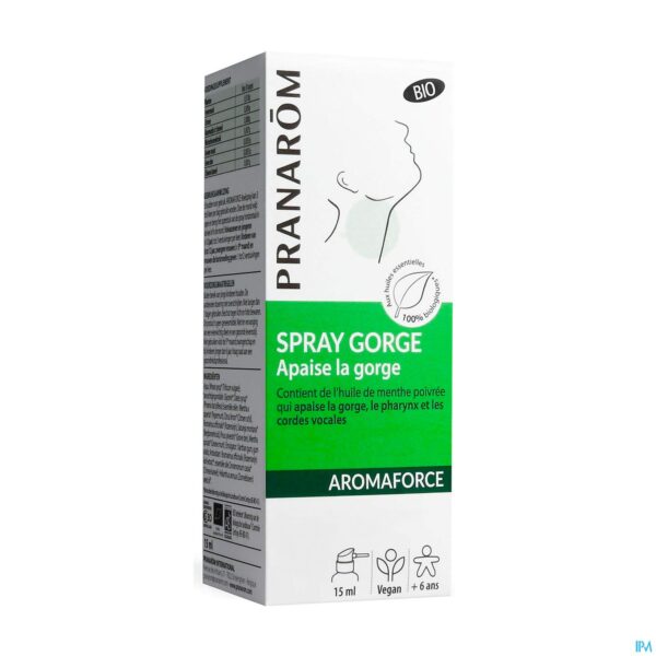 Packshot Pranarom Aromaforce Verzacht. Keelspray Bio 15ml