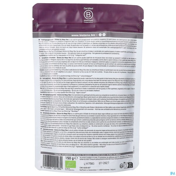 Packshot Biotona Bio Maqui Raw 150g