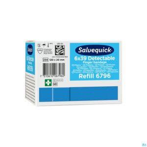 Packshot Salvequick Lange Vingerpleister Blauw 6796