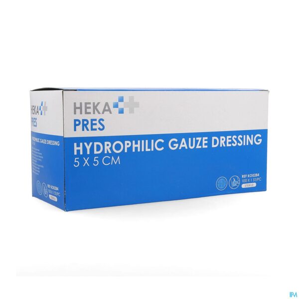 Packshot Hekapres Gaaskompr.hydrof. 5x 5cm Ster. 12l 1x100