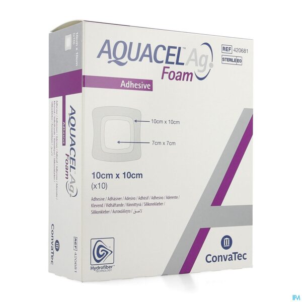 Packshot Aquacel Ag Foam Adhesief 10x10cm 10