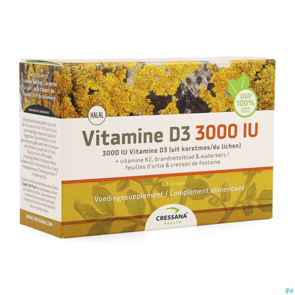 Packshot Vitamine D3 3000iu + K2 Plantaardig Caps 60
