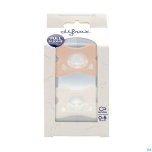 Packshot Difrax Fopspeen Natural 0-6m 2pack Wit/roze